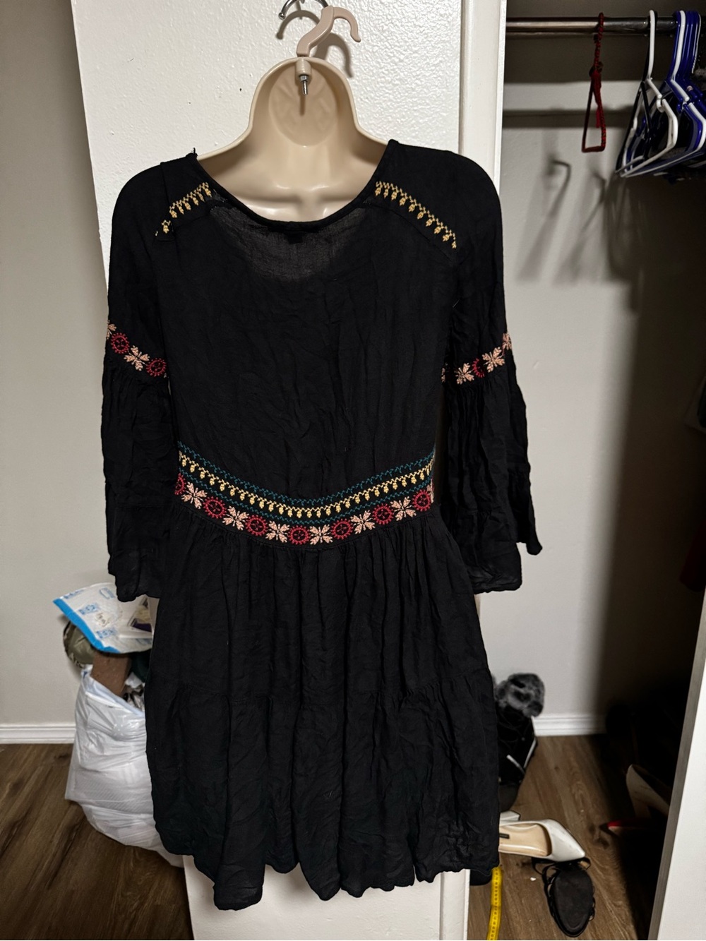 AMERICAN EAGLE Black Embroidered Mini Dress - Picture 2 of 4